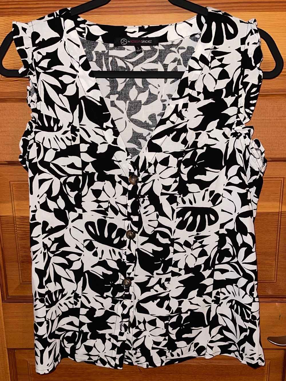 Tropical Print Button-Front Cap Sleeve Blouse - NWOT - Women’s S